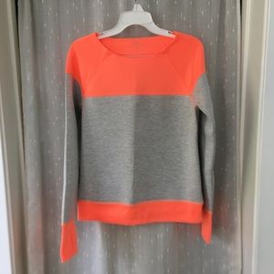 Athleta colorblock scuba neoprene pullover sweatshirt- orange & grey - S 243058